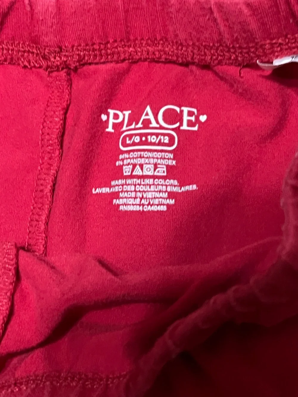 Place Girls Red Leggings Size L 10/12 Cotton Blend Stretch Pull-On Everyday